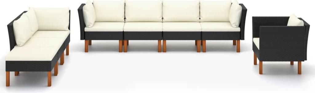 vidaXL 8-tlg. Garten-Lounge-Set Poly Rattan Eukalyptusholz Schwarz