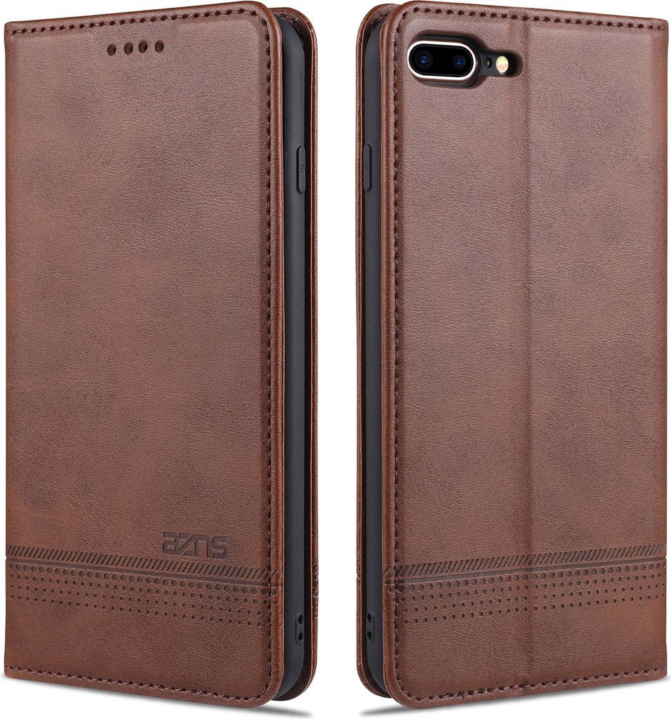 LaimTop LederHülle für iPhone 8 Plus, Klapphüllen Brieftasche Magnetverschluss Ständer Schutzhülle für iPhone 7 Plus / 8 Plus Kaffee