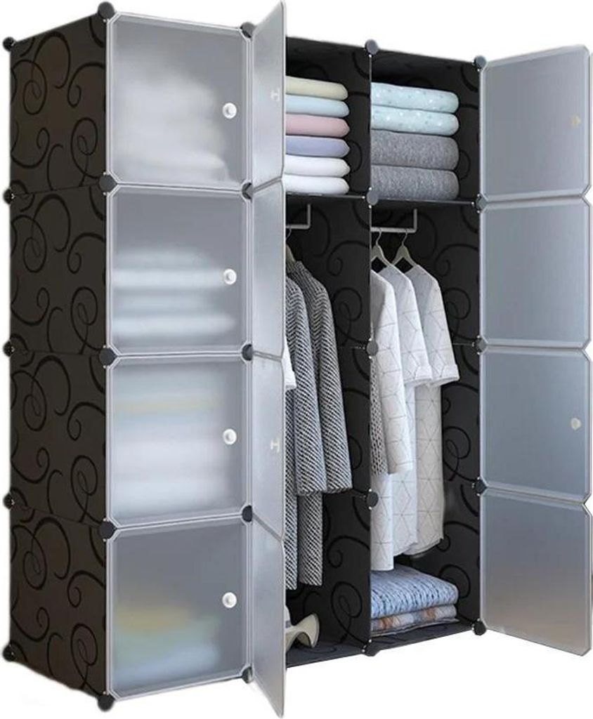 Tragbarer Kleiderschrank - Modulares Schranksystem - Mit Türen - Stapelbar DIY - Bodenstehend - Kunststoff - Platzsparend - Grün