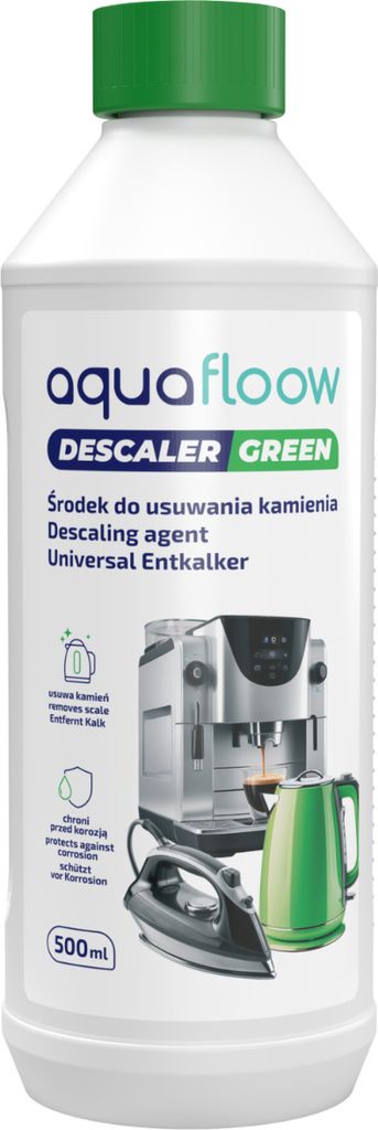AquaFloow Entkalker 0.5L Grüner Flüssiger Kaffeemaschinenentkalker Stark Reinigung Kalkentferner Kompatibel mit Delonghi Jura, Saeco, Bosch, Siemens