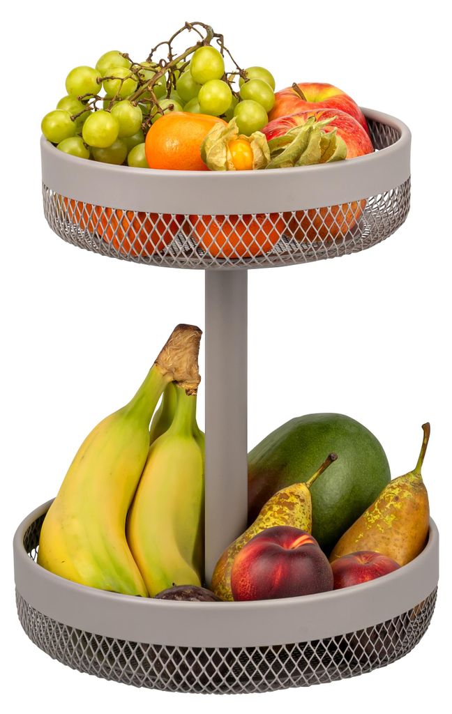 eluno 2-stöckige runde Obstetagere / Brotkorb, Obstschale, Obstkorb, Ø 20 cm und 25 cm, aus Metall in taupe