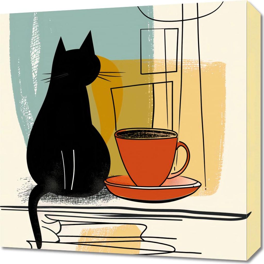 Bild 50x50cm Katze und Kaffee