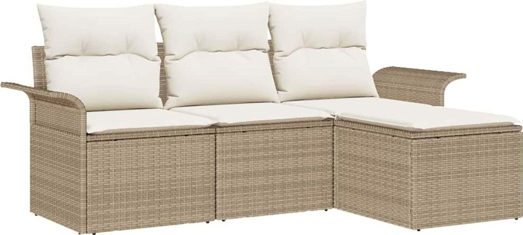 "WINTER SALE"Gartenmöbel - Outdoor-Lounge - Sofa Set mit Kissen 4er Set,multifunktional& Moderne - Beige Poly-Rattan - Gartengarnitur - Gartensofa...