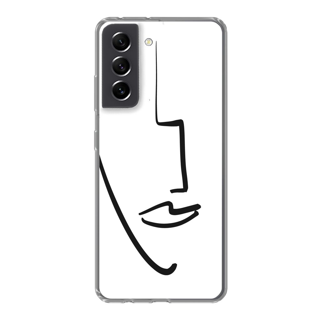 MuchoWow Handyhülle Schutzhülle Hülle für Samsung Galaxy S21 FE Gesicht - Frau - Minimalismus Silikon Softcase Handy Hülle - Mobiltelefonhülle