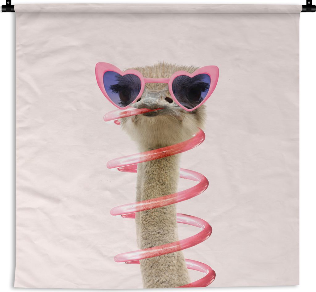 MuchoWow Wandteppich Wandbehang Strauß - Sonnenbrille - Rosa - Tiere 90x90 cm Tapisserie Dekoration Wandtuch - Wandaufhänger