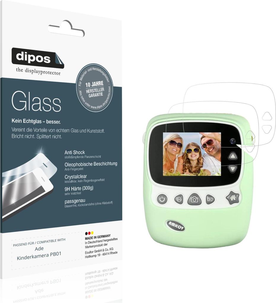 2x Schutzfolie für Ade Kinderkamera PB01 - Anti-Shock 9H Folie dipos Glass Kunststoffglas