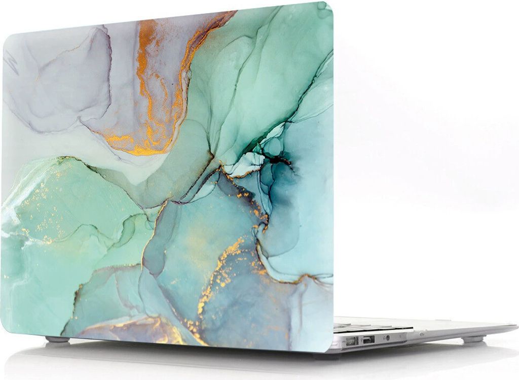 Schutzhülle für Apple MacBook Air 13" (2020-2018) 2-Teilig Hartcase Schutz Etui Tasche Hülle Modell A2337 (M1) / A2179 / A1932 - Grün/Grau Marm...