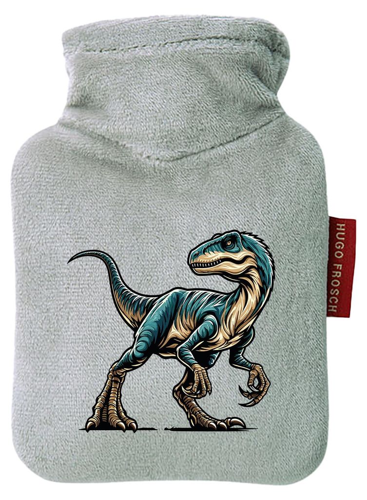 Huuraa Mini-Wärmflasche Velociraptor Dinosaurier 0,2 Liter Grey Mini Veloursbezug Taschenwärmer Geschenkidee