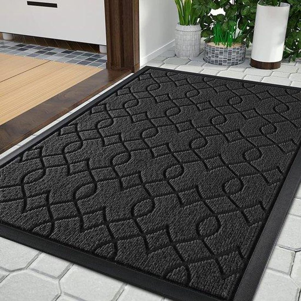Unyqoos Waschbare schwarze Außen-Fußmatte mit rutschfesten und wetterfesten Eigenschaften, schwarz, 75*43 cm