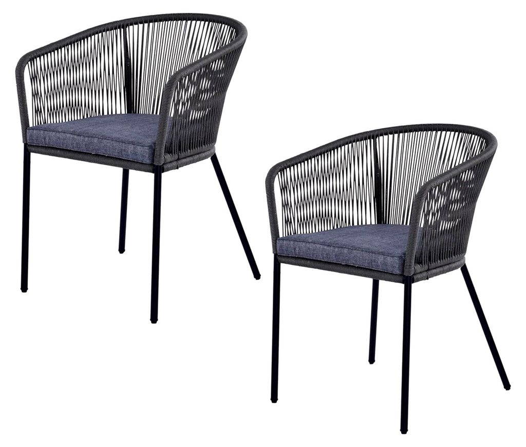 Lounge Stuhl Gartenstuhl 2er Set Gartensessel Rope Loungesessel Outdoor Sessel (Grau)