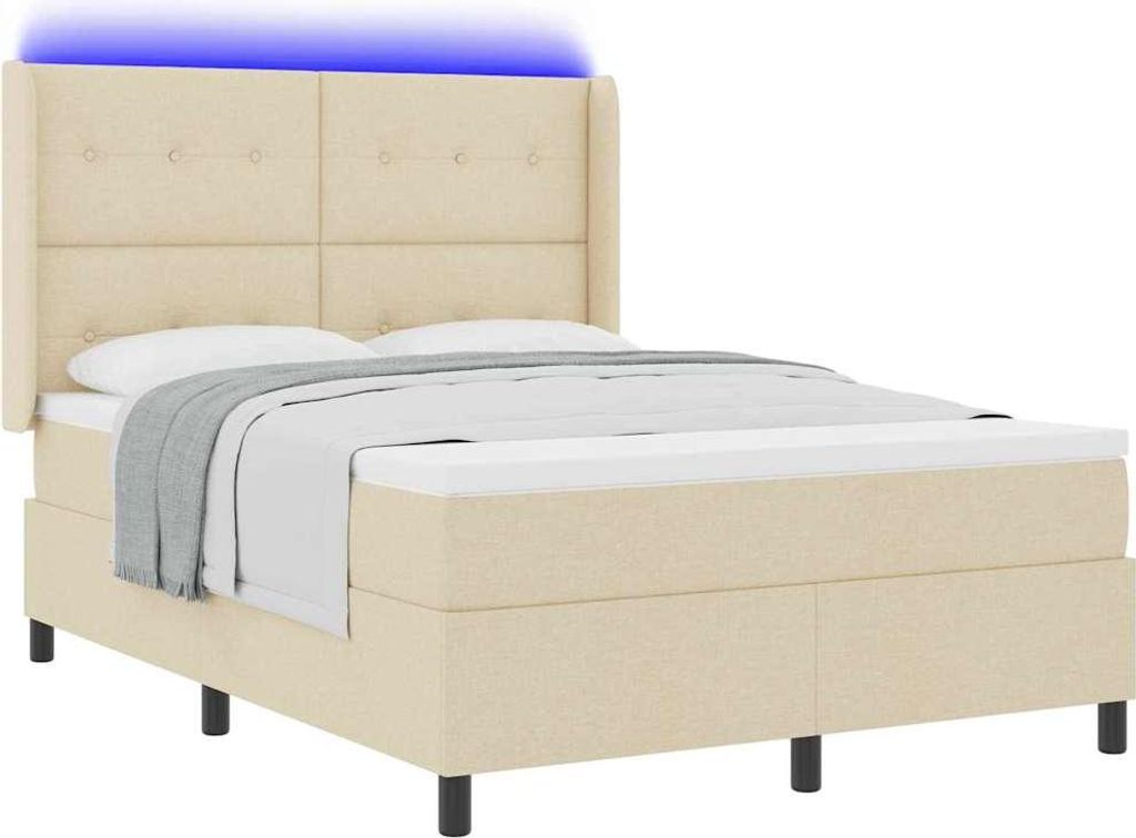 LED Boxspringbett mit Matratze Creme 160 x 200 cm Stoff