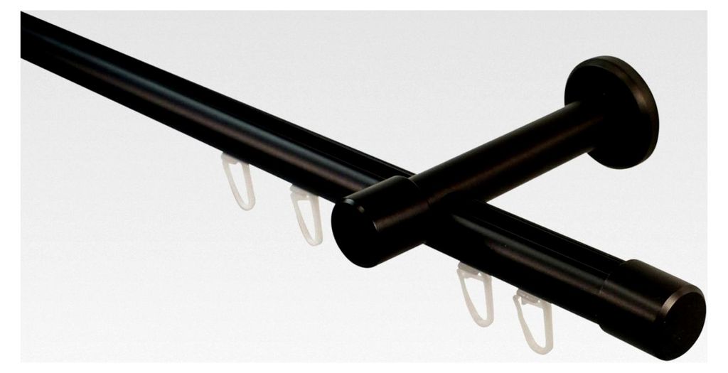 Gardinenstange Innenlauf schwarz 20 mm Durchmesser Wandmontage aus Metall Wandabstand 8 cm, Endstück Kappe, 160 cm