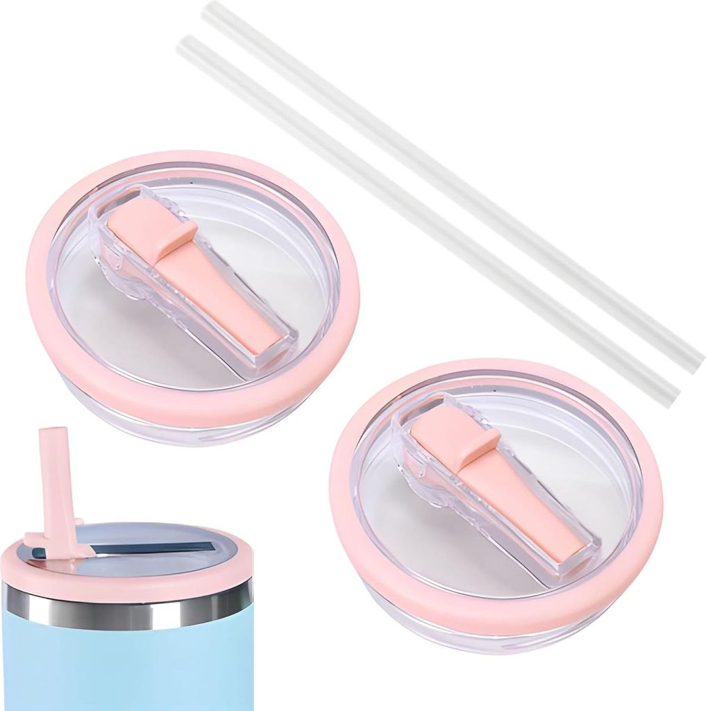 2 Stück Stanley Cup Deckel Auslaufsicher, Stanley Cup Deckel Ersatz für 40oz, Drei Farben Stanley Becher Zubehör mit 2 Stück Strohhalme, Zubeh...