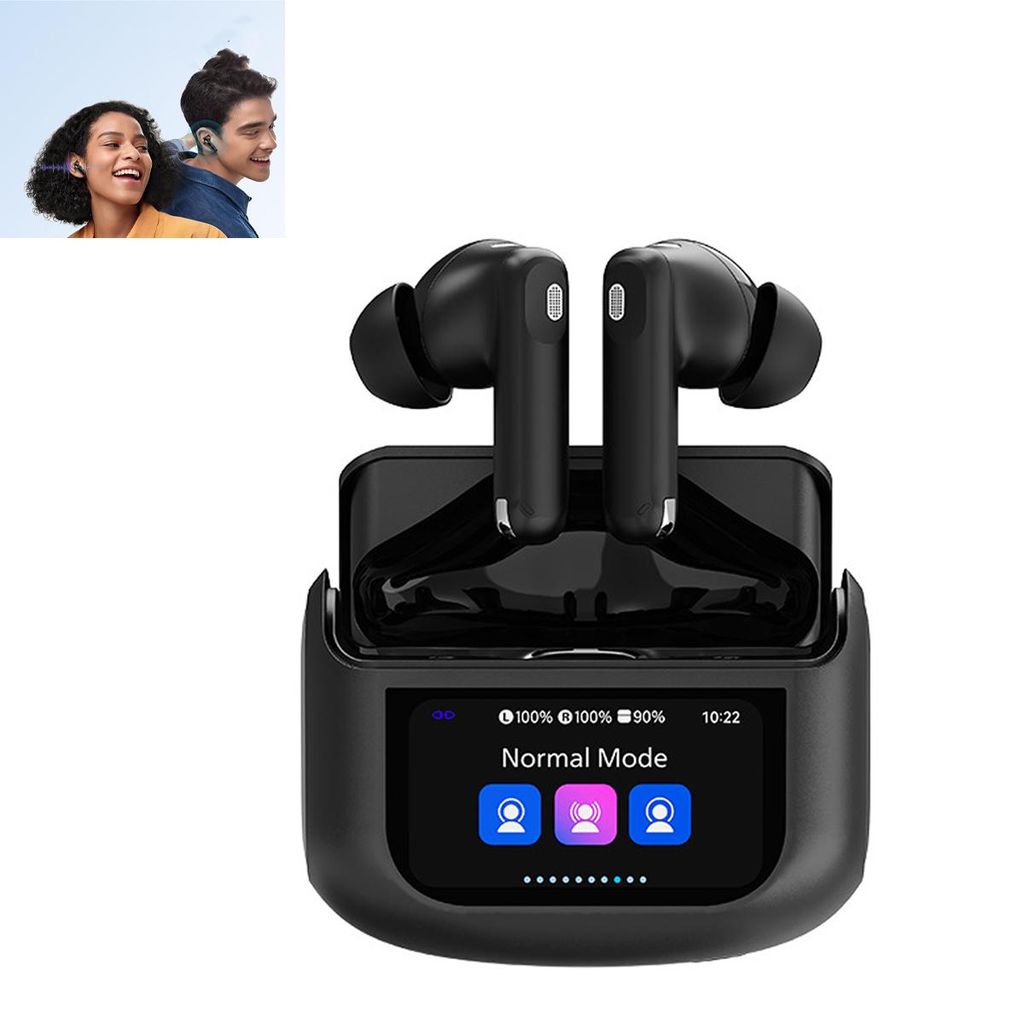 Kabellose Ohrhörer, Bluetooth 5.4-Kopfhörer mit multifunktionalem Touchscreen, mit ANC/ENC Geräuschunterdrückung/Transparenzmodus, IPX7, Schwarz