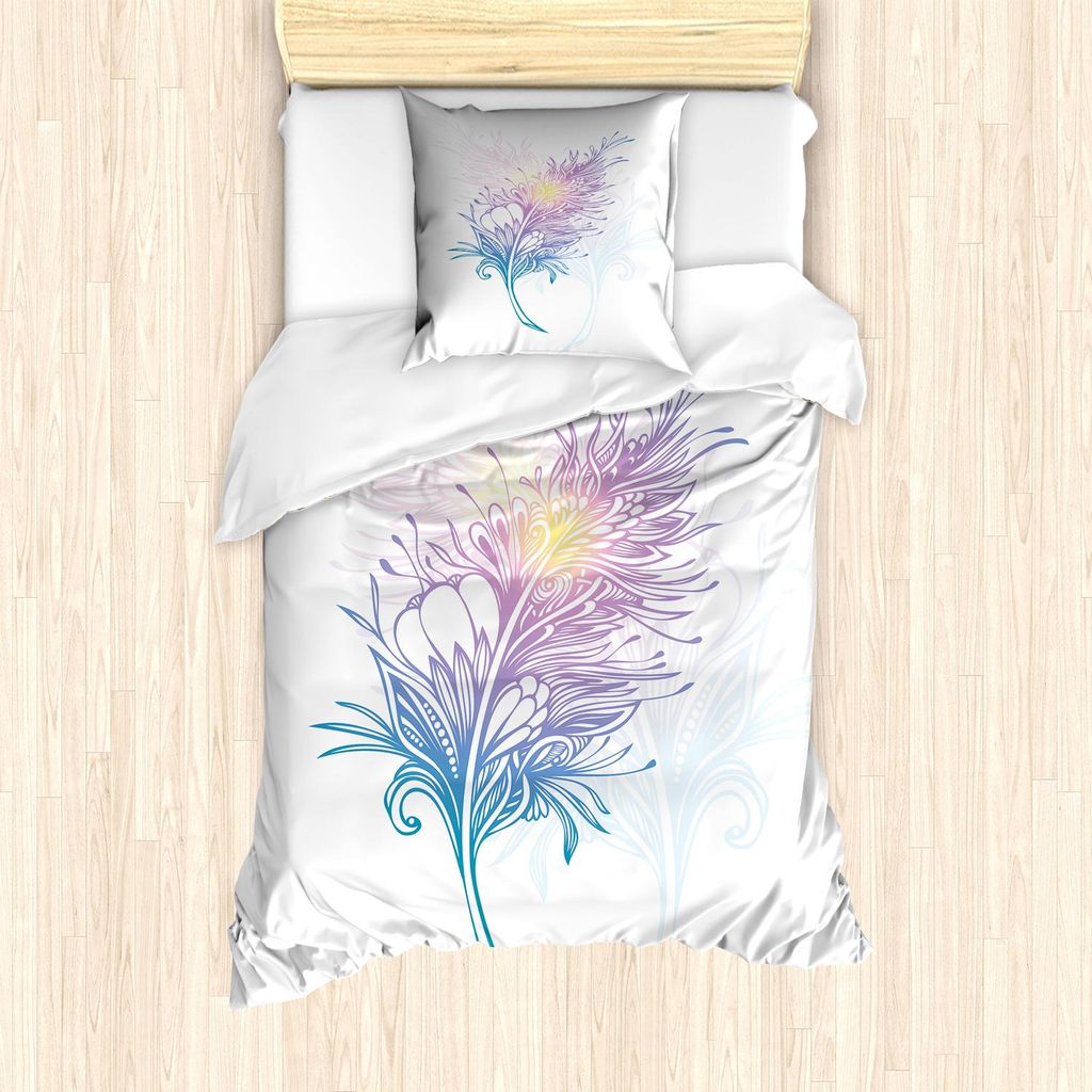 ABAKUHAUS Feder Bettbezug Set, Design von Cartoonish Bohemian Bunte Silhouette, 135 x 200 cm + 80 x 80 cm, Mehrfarbig