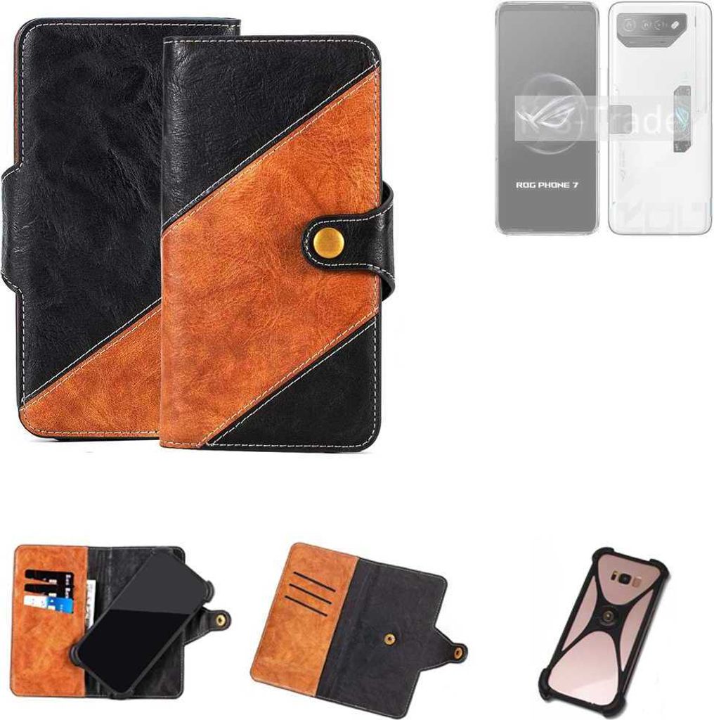 K-S-Trade Handyhülle Schutzhülle Bookstyle Case Wallet-Case kompatibel mit Asus ROG Phone 7 Ultimate Handy Cover Bumper Klapphülle schwarz