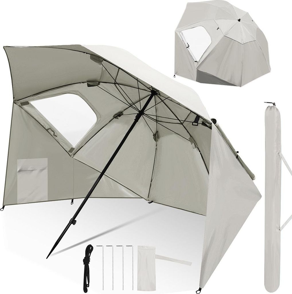 Izrielar Strandschirm 210 cm Sonnenschirm mit UV Schutz 50+, neigbar mit Erdspieß und Tragetasche, wasserabweisender Gartenschirm für Strand, Gar...