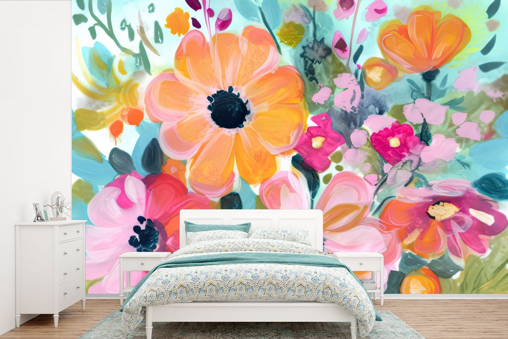 MuchoWow Fototapete für Wohnzimmer oder Schlafzimmer Wandtapete Vinyl Motivtapete Blumen - Malerei - Natur - Botanisch - 390x260 cm - Papiertapete