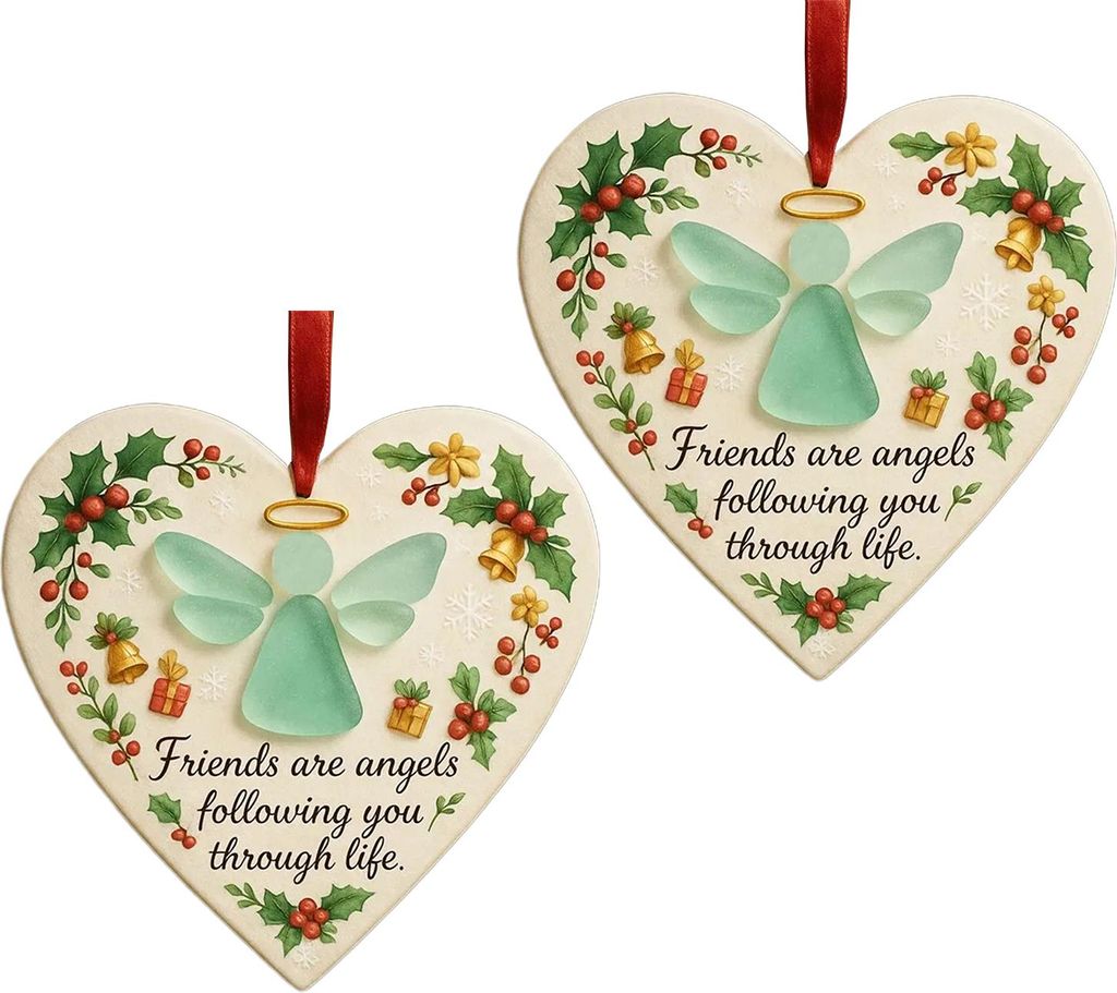 Engel-Weihnachtsschmuck aus Treibglas – Freundschaft ist Liebe – Herzförmiges Andenken für beste Freunde