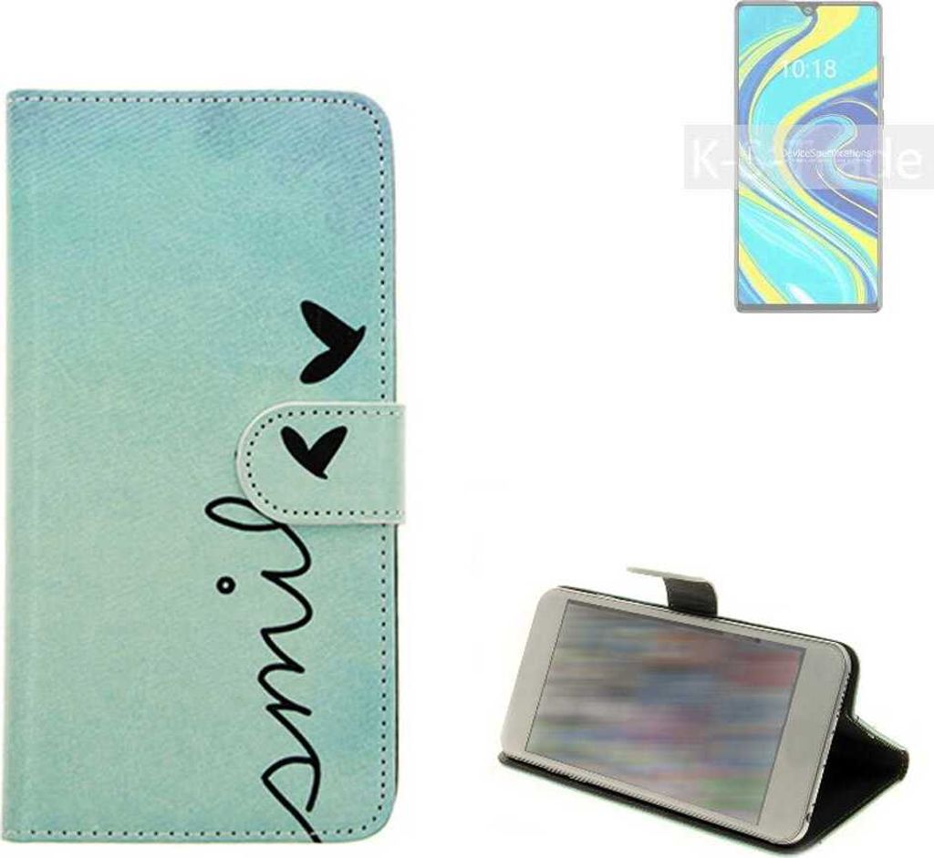 K-S-Trade Schutz Hülle Handy Hülle kompatibel mit Cubot P40 Hülle Handyhülle cover bookstyle Etui Handyhülle ''smile'' türkis Standfunktion