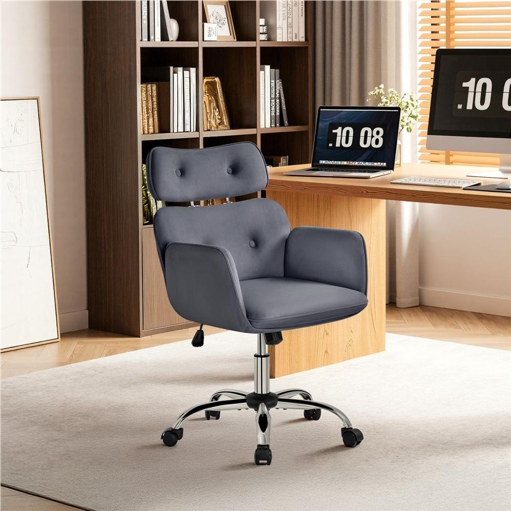 Yaheetech Ergonomischer Bürostuhl mit höhenverstellbarer Kopfstütze, Drehstuhl mit Rollen, Home office Schmicktisch Schreibtisch Stuhl, Dunkelgrau