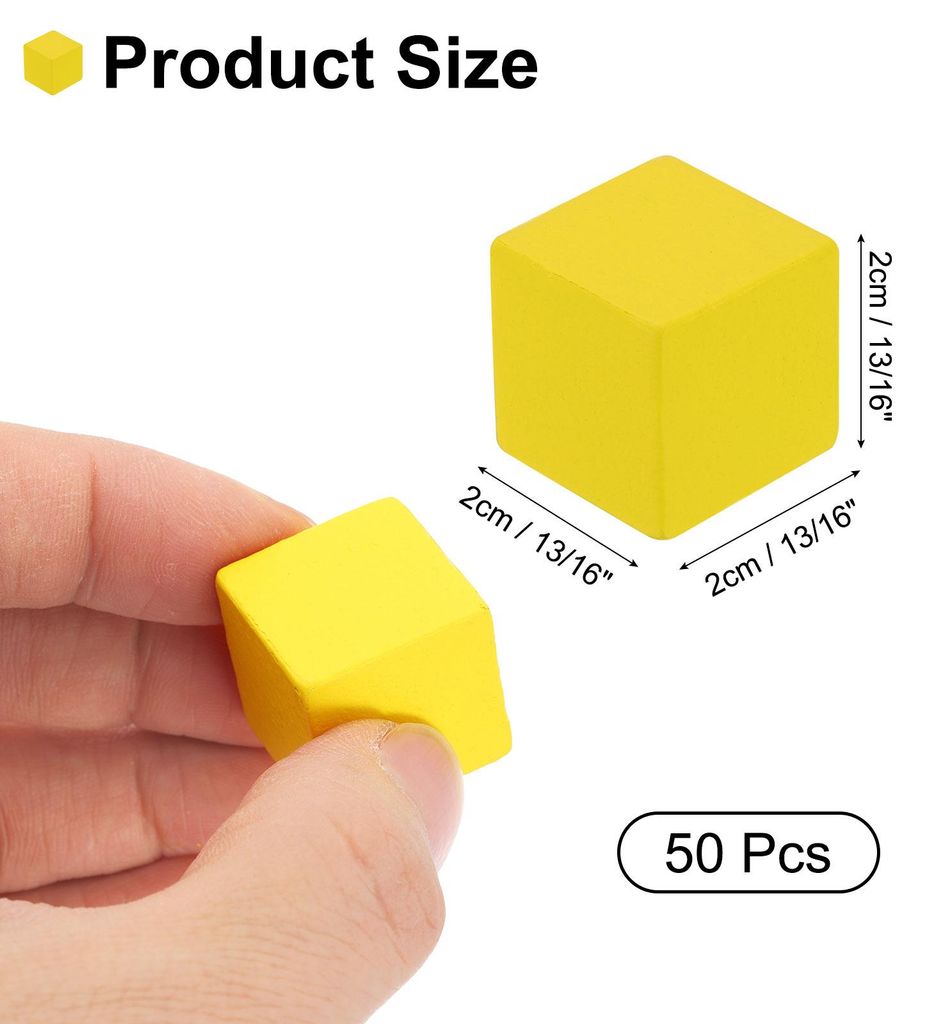 50 Stš¹ck Holzbl?cke fš¹r Bastelarbeiten, 2cm Unvollendeter Holzwš¹rfel Kiefernholzquadratblock fš¹r DIY-Bastelprojekte, Gelb