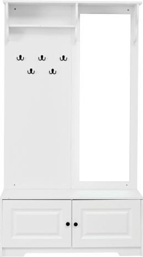 100x40x180cm Weiss Garderobe Mit Spiegel 5 Kleiderhaken 2 Schraenken Und Regal Flur Garderobenstaender Kleiderstaender Mit Schuhschrank Kompaktgard...