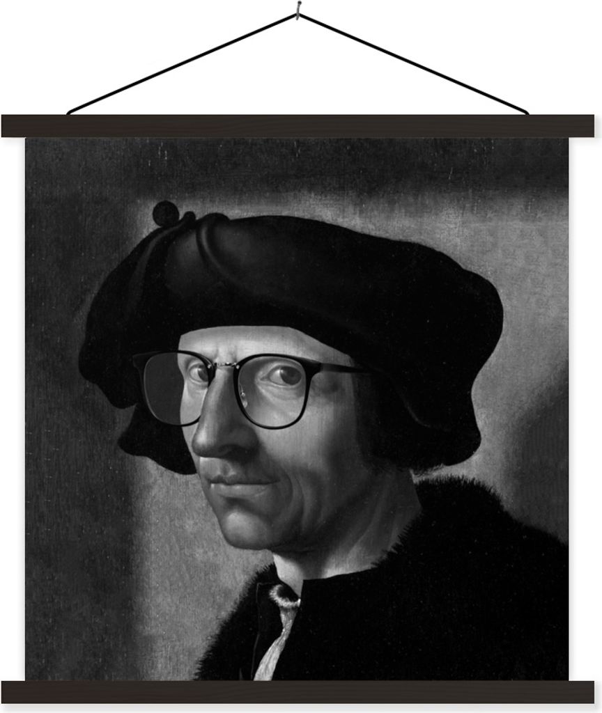 MuchoWow Textilposter Jacob Cornelisz van Oostsanen - Brille - Schwarz und weiß 60x60 cm mit schwarzem Rahmen - Posteraufhänger