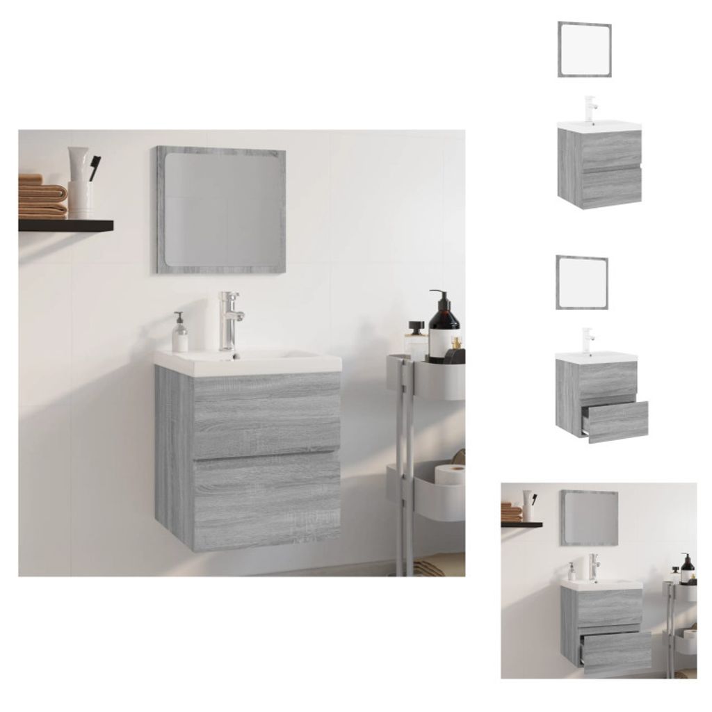 vidaXL Badmöbel-Set Grau Sonoma Holzwerkstoff - Badezimmermöbel-Sets