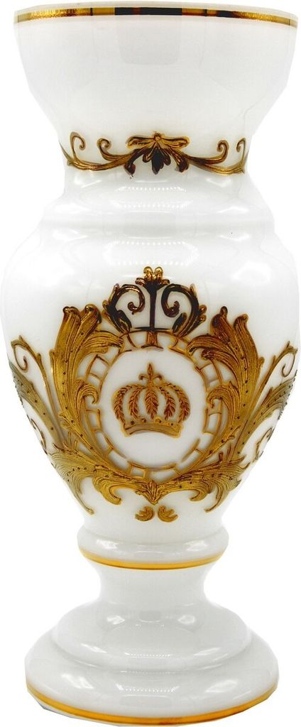 Pompöös by Casa Padrino Luxus Pokal Vase mit 24 Karat Vergoldung Weiß / Gold Ø 14 x H. 30,5 cm - Pompööse Blumenvase designed by Harald Glö...
