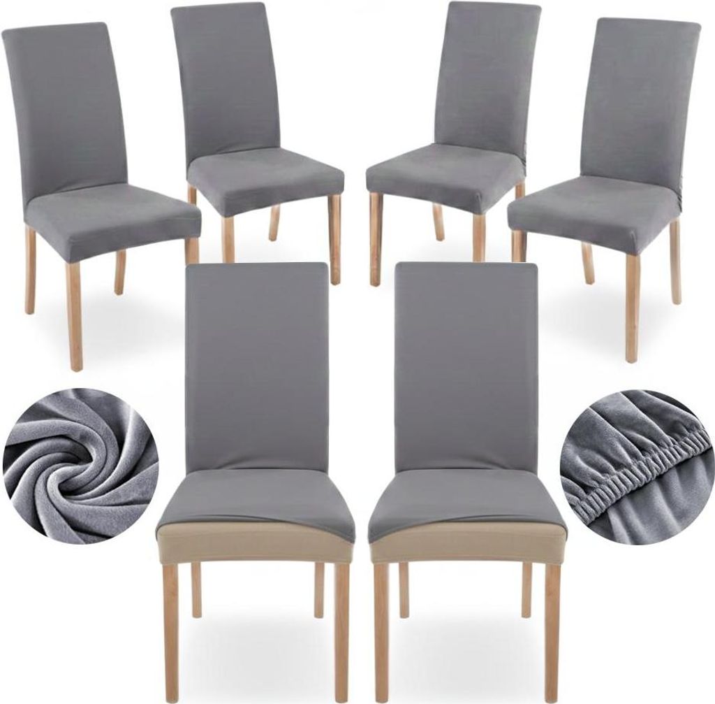 6x Stuhlhussen Stretch Grau Elastische Stuhlbezüge Produktbild 