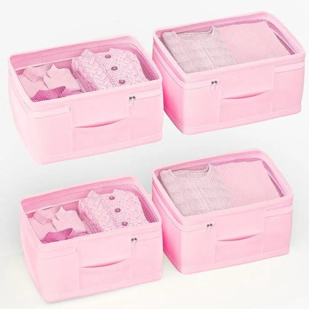 Organisateurs de placard modulaires 4 bacs 20L en tissu coloris rose
