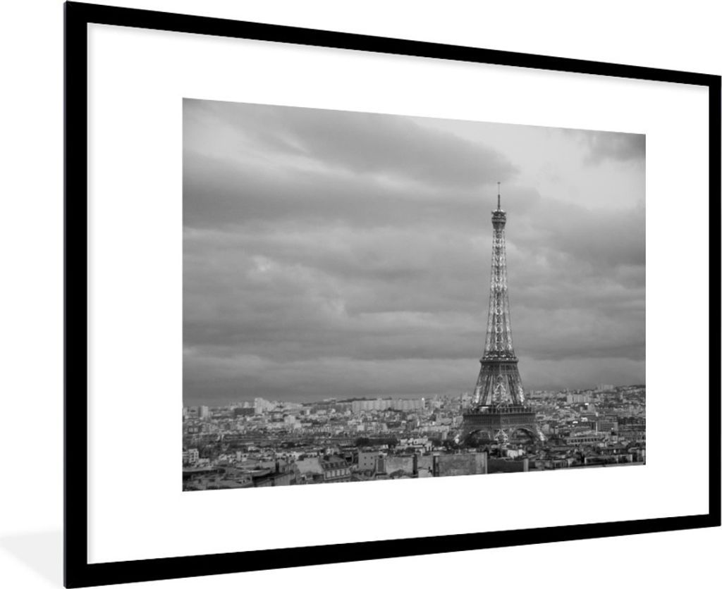 MuchoWow Gerahmtes Poster Beleuchteter Eiffelturm in der Abenddämmerung 90x60 cm - Poster mit Schwarzem Bilderrahmen Wandposter Rahmen Foto Bild...