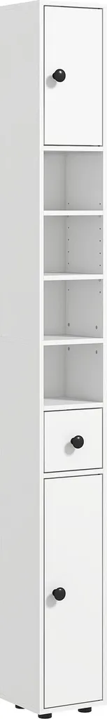 mobile bagno kleankin stretto, mobile WC alto con cassetto e 4 scomparti aperti, mobile bagno per stanze piccole bagno, bianco