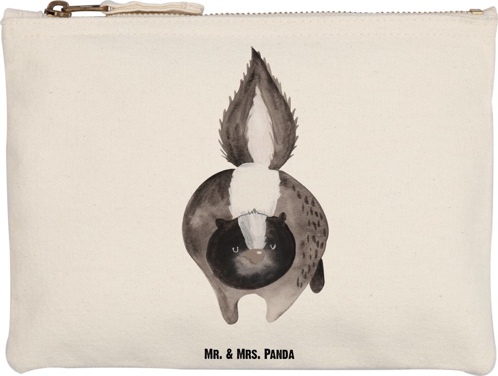 Mr. & Mrs. Panda Kosmetiktasche Stinktier Angriff Grösse XL Große - Weiß - Geschenk, Federtasche, Stoffbeutel, wütend, Waschtasche, Skunk, Etui...