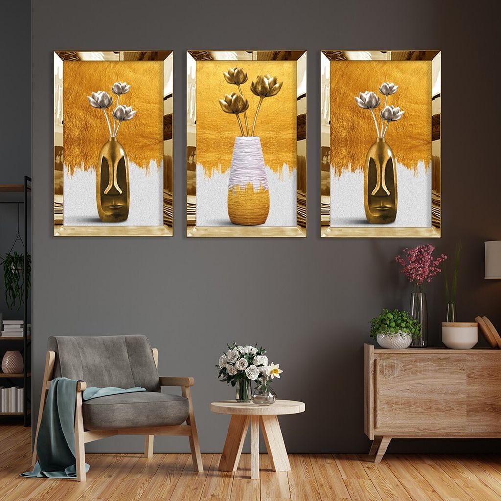 Wallity, Huhu392 - 30 x 40, Dekoratives MDF-Plexiglas-Gemälde (3 Stück), Mehrfarbig, 100 % MDF, 30 x 40 cm