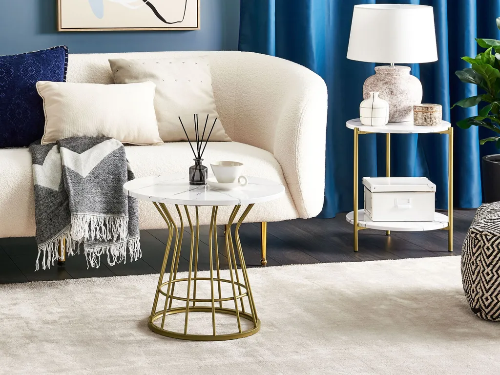 Table basse 50 cm dorée avec plateau aspect marbre blanc haut de gamme - 2