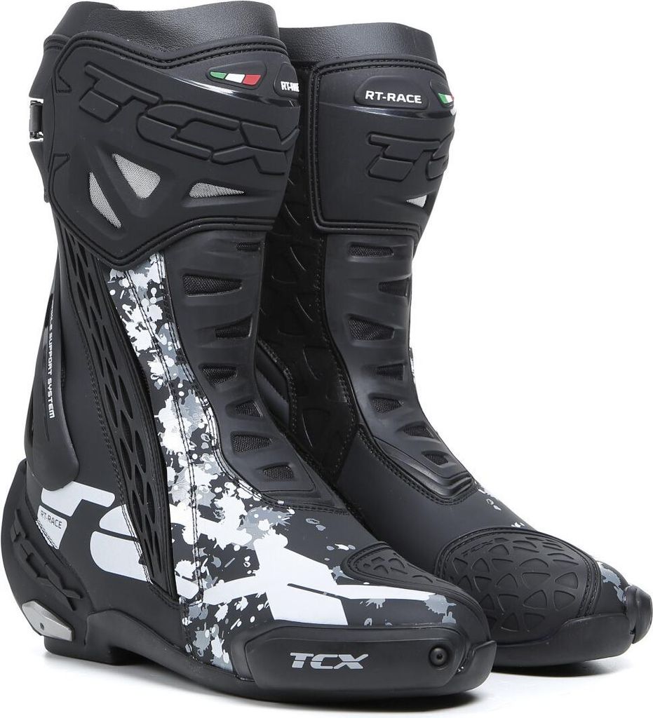 TCX RT-Race Motorradstiefel, schwarz/grau/weiß, 48
