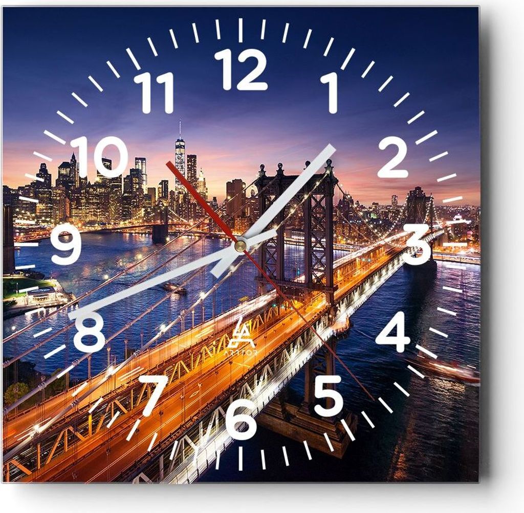 Wanduhr - Quadrat - Glasuhr - Usa amerika new york manhattan - 40x40cm - Schleichendes Uhrwerk - Lautlos - zum Aufhängen bereit - Dekoration Moder...