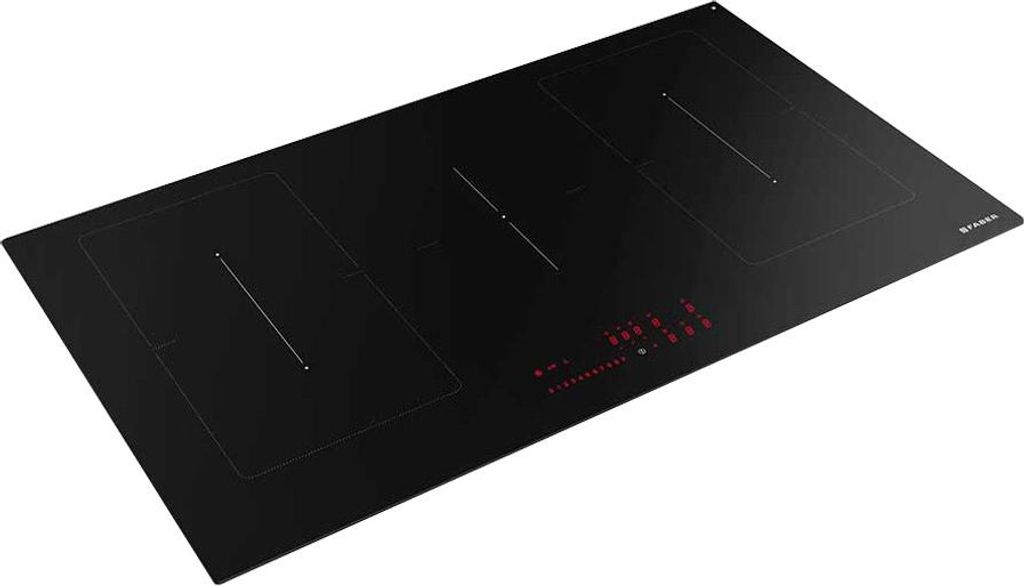 A black induction hob with red digital controls.
