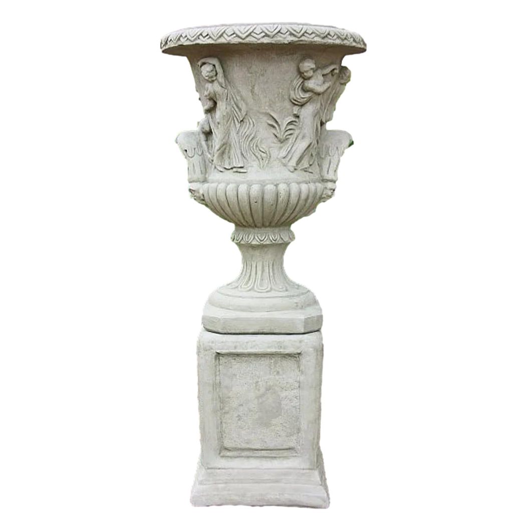 Steinfigur Amphore mit Sockel zum Bepflanzen für den Garten, aus Steinguss Neu Frostfest Witterungsbeständig, Blumenschale SU-2179