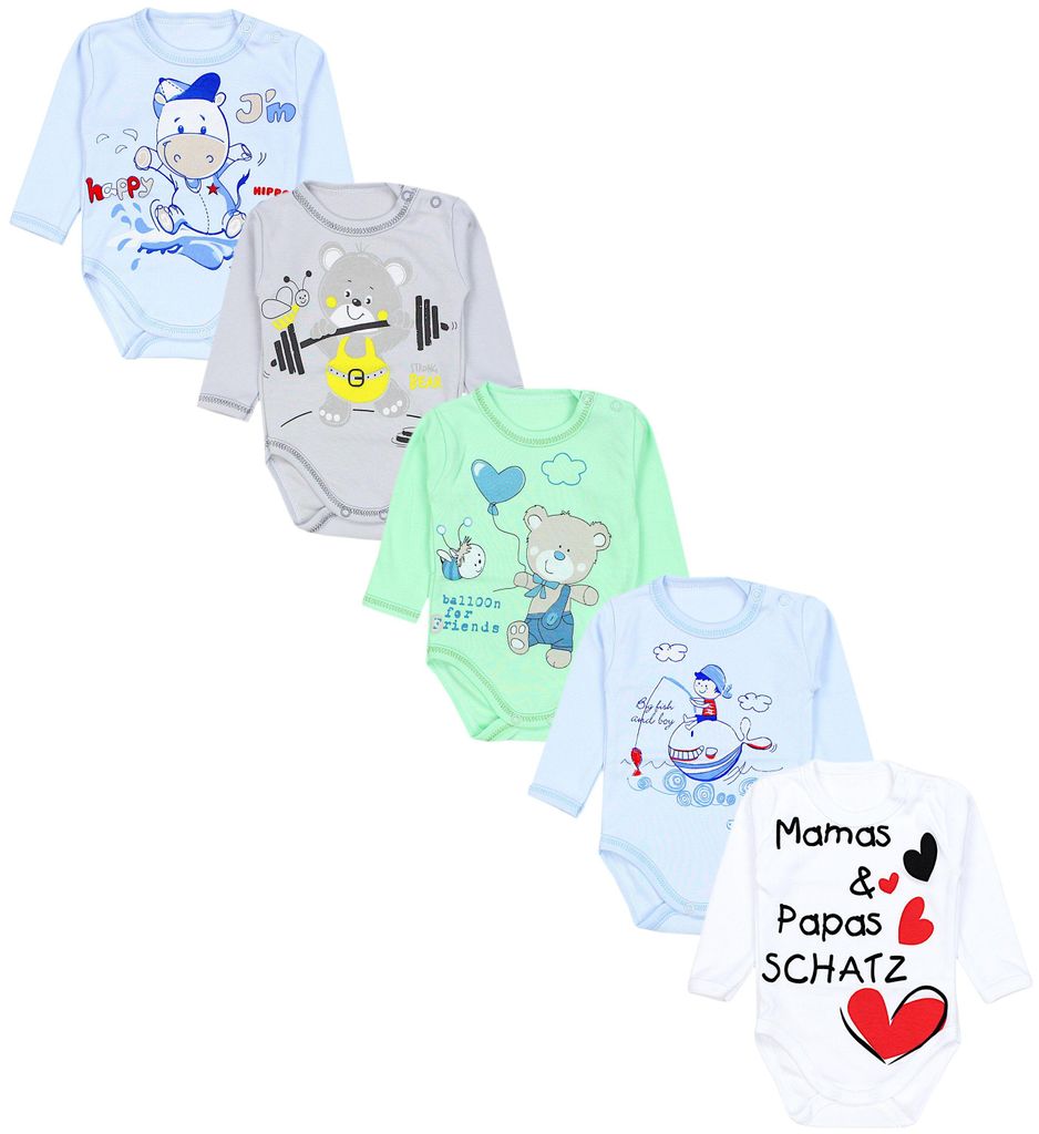 TupTam Unisex Baby Langarm-Body mit Aufdruck 5er Set, Produktbild 