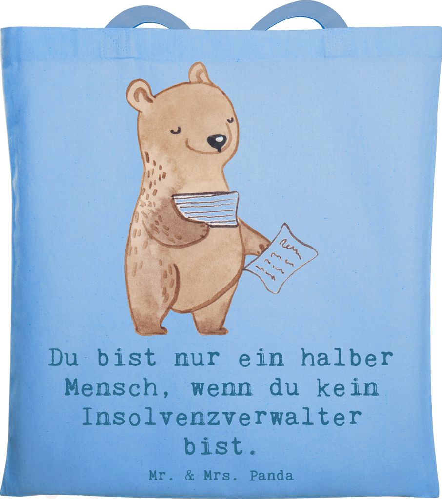 Mr. & Mrs. Panda Tote Bag Insolvenzverwalter Herz - Sky Blue - Geschenk, Jutebeutel, umhängetasche baumwolle, Unitasche, Tasche, Shopping