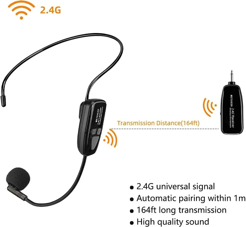 Microphone Serre-tête Sans Fil avec Amplificateur 2.4G pour Enseignant