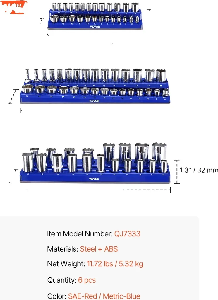 Support de Douilles Magnétique pour Servante Atelier en ABS Lot de 6