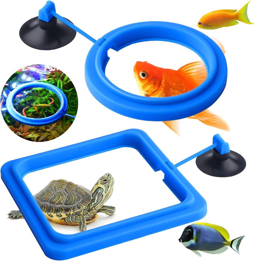 Set mit 2 Futterspendern fš¹r Aquarienfische - Rundes Zubeh?r fš¹r Guppys, Kampffische, Goldfische, Schildkr?ten (blau)