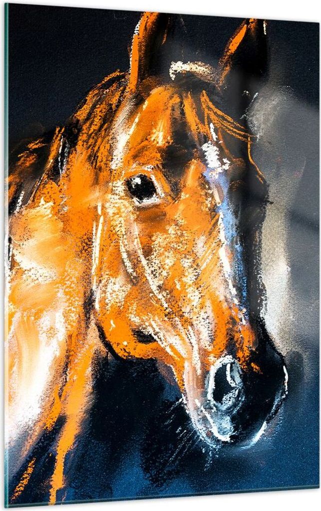 Bilder auf glas - Einteilig - Pferd Natur Tier - 50x70cm - Glasbilder - Wandbilder - Bilder - zum Aufhängen bereit - Wanddekoration aus Glas - Gla...