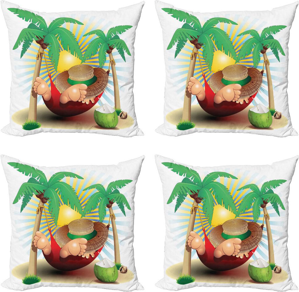 ABAKUHAUS Strand Kissenbezug Set (4 Stück), Exotische Sommerparadies, Moderner Doppelseitiger Digitaldruck, 50 cm x 50 cm, Mehrfarbig