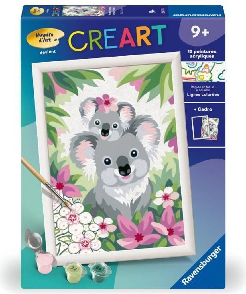 Malen nach Zahlen Set, CreArt Kids, 18x24cm, Mama Koala und Baby, Ab 9 Jahren, Inklusive Rahmen, Pinsel und Farben