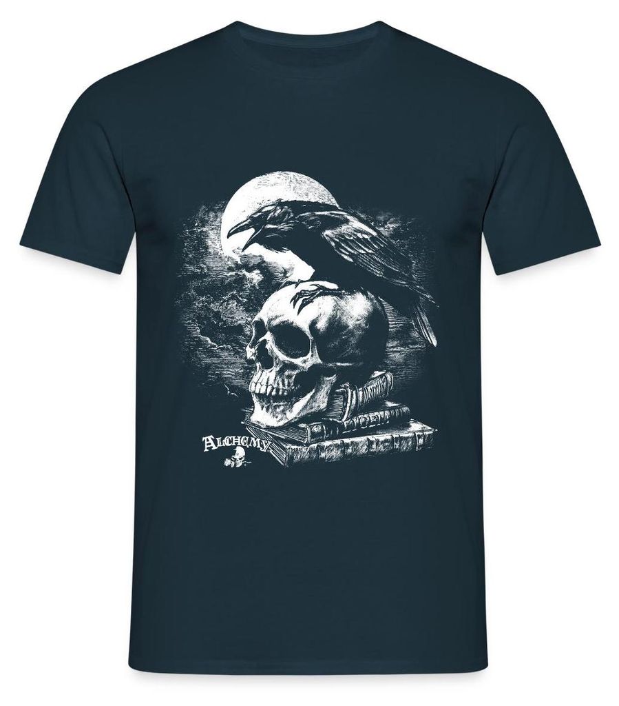 Spreadshirt Alchemy England Poe's Raven Rabe Totenkopf Männer T-Shirt, XL, Navy